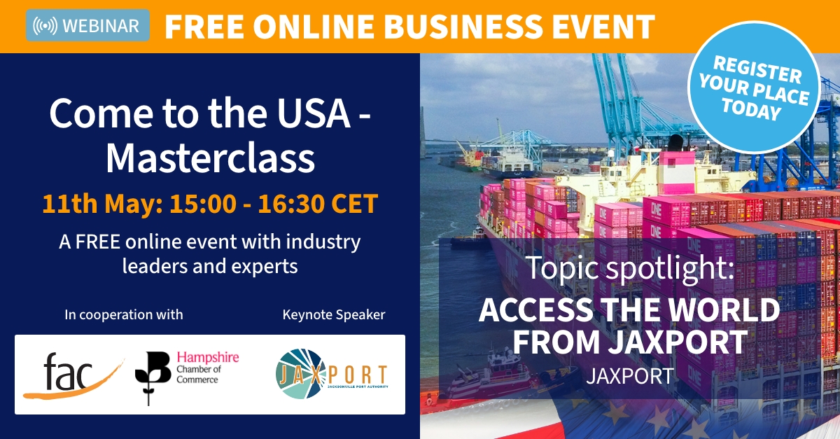 blwgrowth's tweet photo. 🚢 Access the World from JAXPORT
Hear from Mr Robert Peek, Chief Commercial Officer at the upcoming FREE online event for businesses looking to expand into the US.
https://t.co/lbcCL0e83d https://t.co/y0fsuPLKoa