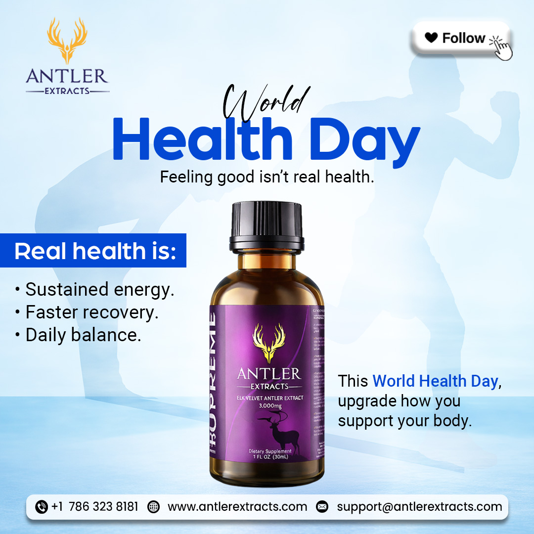 AntlerExtracts's tweet photo. This World Health Day, choose consistency over shortcuts. Because your body doesn’t need shortcuts,
It needs the right support, every single day.

Start building consistency today.

https://t.co/asCBbleVje

#WorldHealthDay #Wellness #RecoveryFirst #Lifestyle #AntlerExtracts https://t.co/XmpjeQRimG