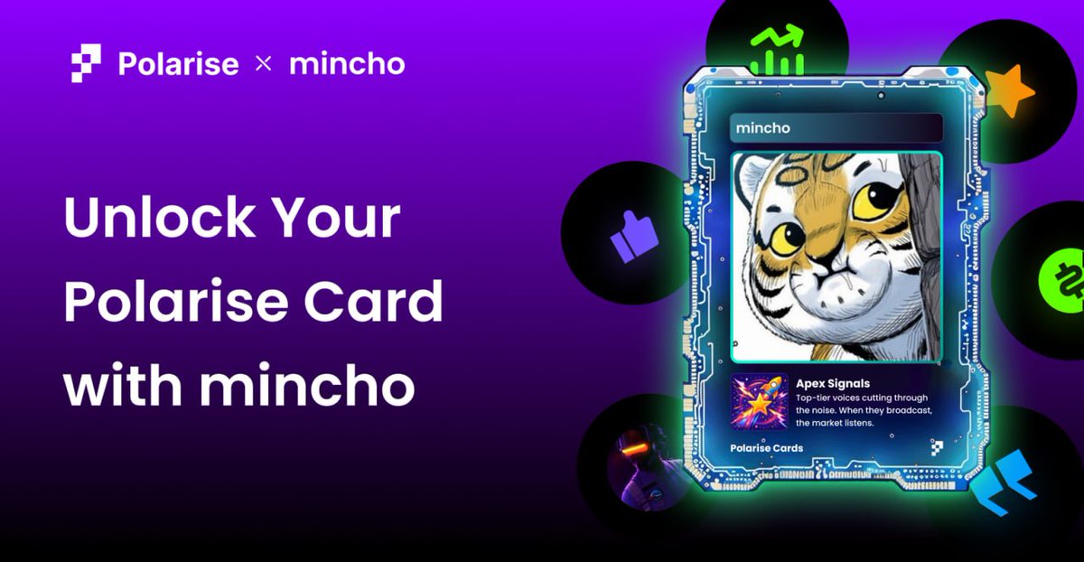 The future of on-chain social value is taking shape.

Thrilled to partner with mincho to unveil an exclusive edition of #PolariseCards.
This card marks your early entry to Polarise, securing airdrops and exclusive ecosystem perks. ⚡️

How to participate:
1️⃣ Follow <a href="/Polariseorg/">Polarise</a> &amp;