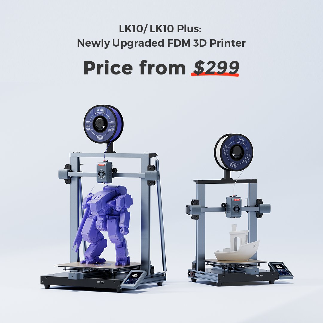 Longer3dprinter's tweet photo. 🚀 LONGER LK10 Series Early Bird
LK10 $299 | LK10 Plus $419
⚡ Klipper-ready, 500 mm/s
📏 225×225×265 / 320×320×400 mm
🔧 PEI + eddy leveling, copper-titanium heatbreak
🧩 Power-loss recovery, camera, direct drive
👉 https://t.co/gGlXaOMNnI
#longerlk10 #3dprinter #newproduct https://t.co/GeJPDYB6Cz