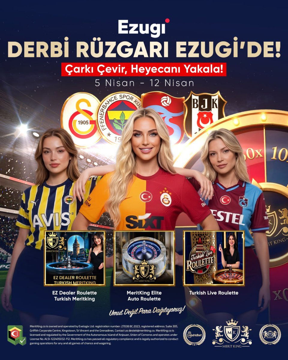 meritking_xlink's tweet photo. ⚽ EZUGI’de derbi zamanı!

📅 5-12 Nisan

Galatasaray, Fenerbahçe, Trabzonspor, Beşiktaş
- Sürpriz ödüller, yüksek kazanç
- Turkish Meritking &amp; Roulette oyunları

💸 Şansını dene, büyük ödülü kap!
#Meritking #Salı #fypシ゚viral 

🔗Güncel Giriş Linki Yorumda: https://t.co/mV7EDfWoq5