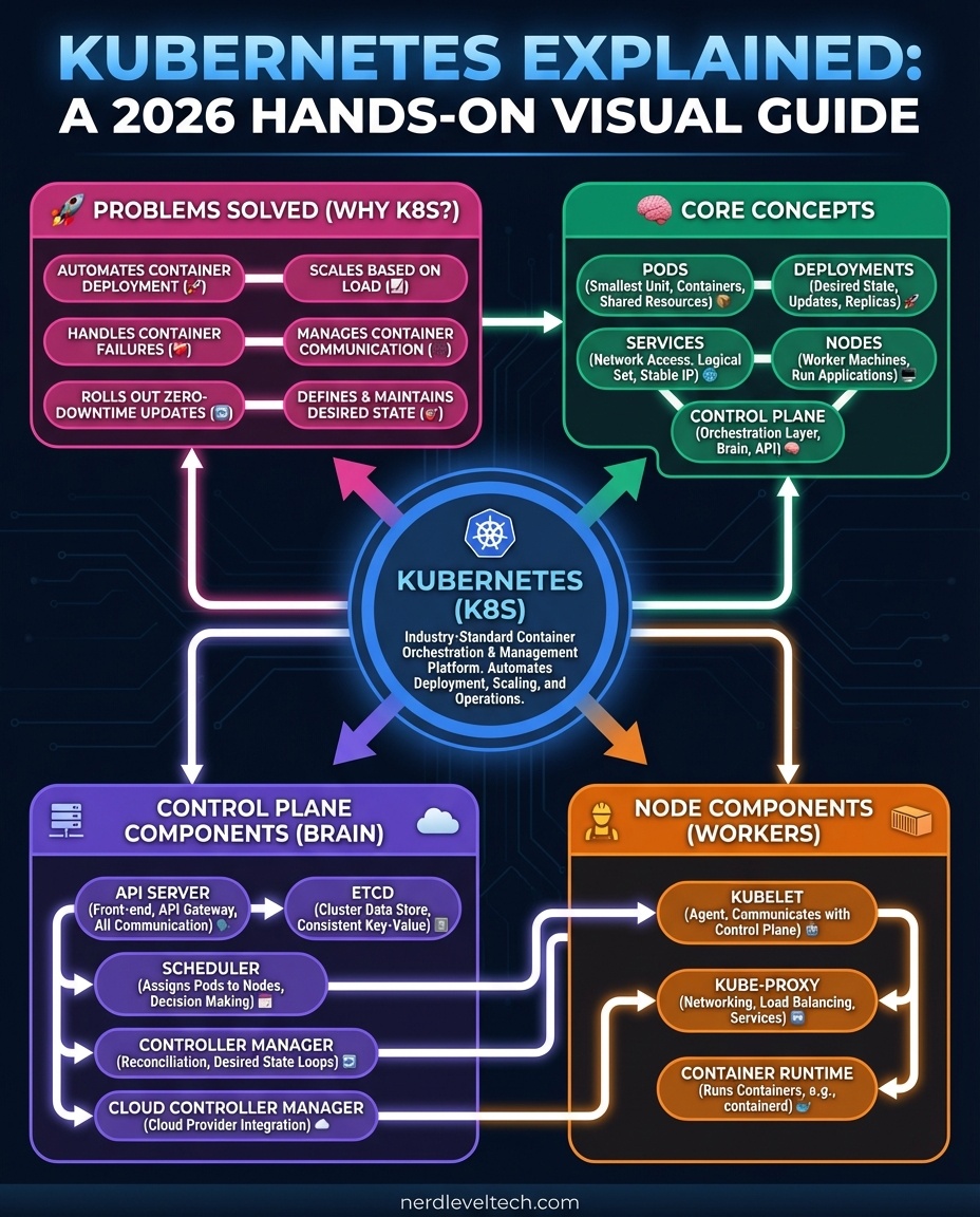 NerdLevelTech's tweet image. 96% of orgs using containers run Kubernetes. It's complex—control planes, nodes, deployments... but worth it. Think auto-scaling e-commerce sites handling 10x holiday traffic, or banks modernizing with microservices. Master K8s, ship faster. [Link to guide]