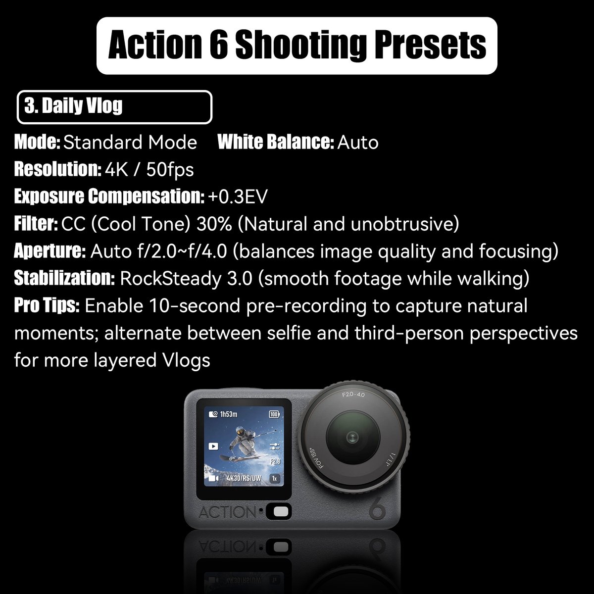 PreFlyTech's tweet photo. This is NOT just another action cam 👀

The DJI Osmo Action 6 changes the game.

📸 1/1.1” sensor — insane detail, even at night
🔆 Variable aperture — control light like a pro
🎥 4K 120fps + 8K ready — next-level footage

#DJI #OsmoAction6 #ActionCamera #ContentCreator https://t.co/KUkNVXICmd