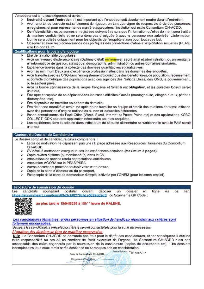 Acdd #Offre_Emploi Pour la mise en œuvre de son projet dans le territoire de ...