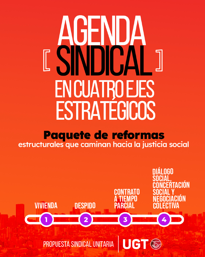 🔴 #UGT presenta la 'Propuesta Sindical Unitaria', basada en 4 ejes, que caminan hacia la justicia social

👉El documento pretende marcar la agenda sindical de los próximos meses y propone soluciones y respuestas a algunos de los temas que más afectan y preocupan a las persones