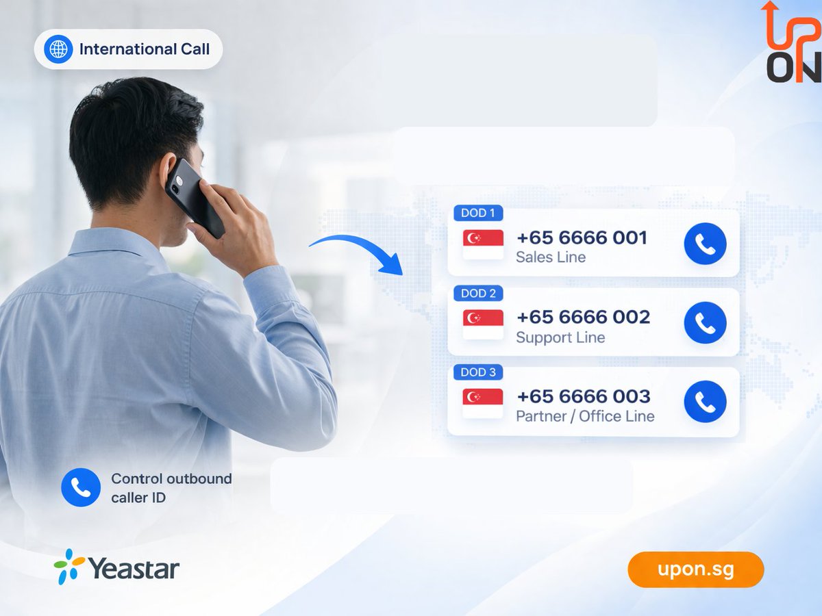 uponsg's tweet photo. 🌍With DOD (Direct Outward Dialing) Selection, choose the right number for every call and optimize your international communication.

Smarter calls start here 👉 https://t.co/e5stk3jXEF

#CloudPBX #VoIP #BusinessCommunication #GlobalBusines https://t.co/vQkTtxrore