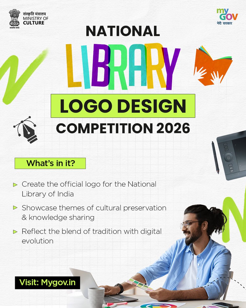 MyGovKannada's tweet photo. ರಾಷ್ಟ್ರೀಯ ಗ್ರಂಥಾಲಯ ಲೋಗೋ ವಿನ್ಯಾಸ ಸ್ಪರ್ಧೆ 2026ರಲ್ಲಿ ಭಾಗವಹಿಸಿ ಮತ್ತು ನಿಮ್ಮ ಸೃಜನಶೀಲತೆಯ ಮುದ್ರೆಯನ್ನು ಒತ್ತಿ. ಭಾರತದ ಪರಂಪರೆ, ಒಳಗೊಳ್ಳುವಿಕೆ ಮತ್ತು ಡಿಜಿಟಲ್ ಭವಿಷ್ಯವನ್ನು ಪ್ರತಿಬಿಂಬಿಸುವ ಲೋಗೋವನ್ನು ತಯಾರಿಸಿ.

🔗 ಸ್ಪರ್ಧೆಯಲ್ಲಿ ಭಾಗವಹಿಸಲು ಇಲ್ಲಿ ಕ್ಲಿಕ್ ಮಾಡಿ https://t.co/qXleNjatbU

#NationalLibraryIndia https://t.co/qqBnYo130l