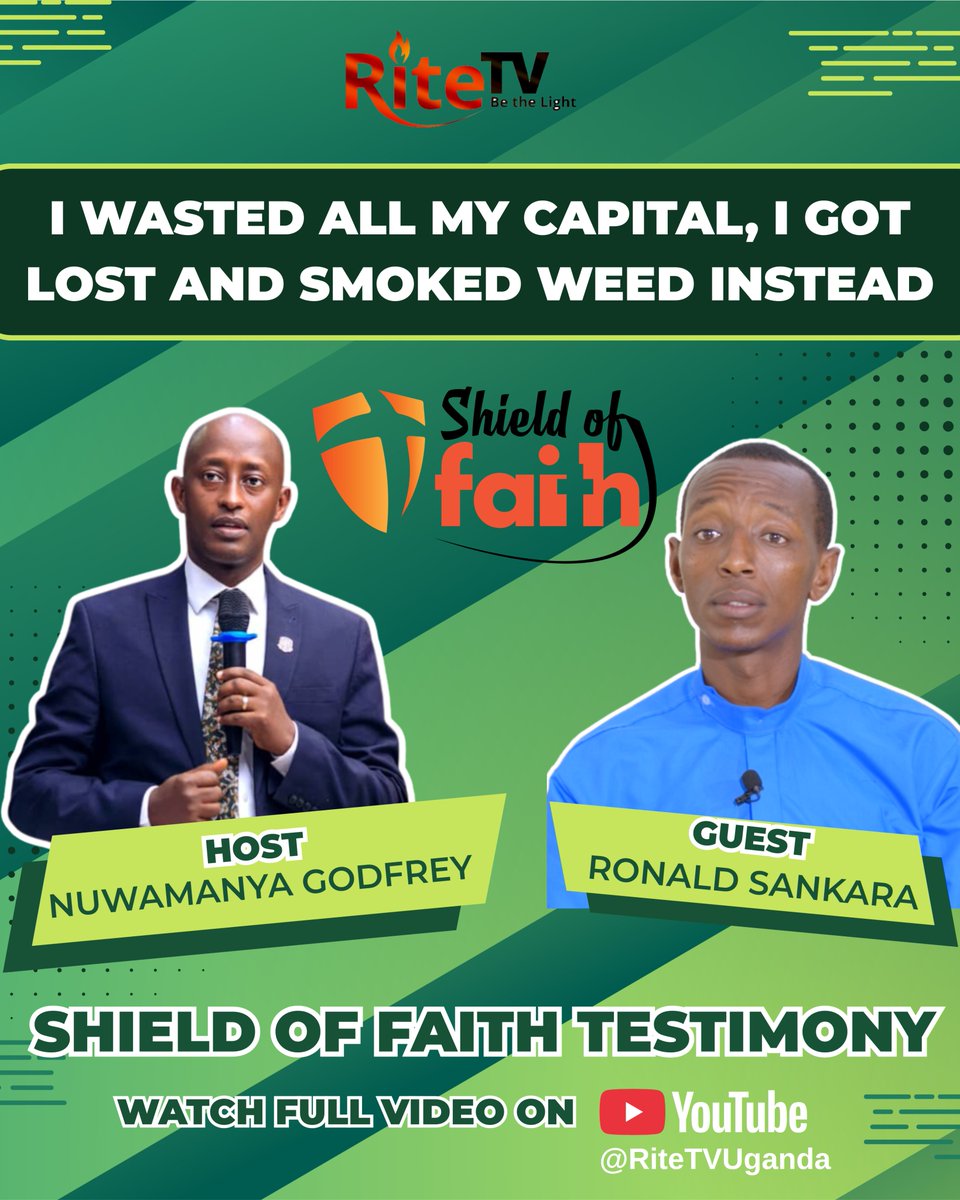 RiteTelevision's tweet image. SHIELD OF FAITH
TOPIC: "I WASTED ALL MY CAPITAL, I GOT LOST AND SMOKED WEED INSTEAD"
🎙️ Guest: Ronald Sankara with @NuwamanyaGodf15

 Tap link to watch full video on YouTube...youtu.be/JzmGC3RmtfA?si…
#Testimony #shieldoffaith