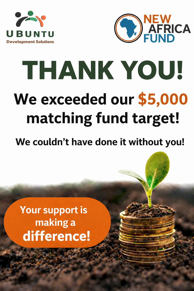 UbuntuSolution's tweet photo. This past week, we marked the end of the challenge month. We are grateful for your support, we raised $5,044, exceeding the maximum matching amount of $5,000. With the match included, our total came to $10,044!

Heartfelt gratitude to The New Africa Fund  for this opportunity. https://t.co/IuafDptTvk