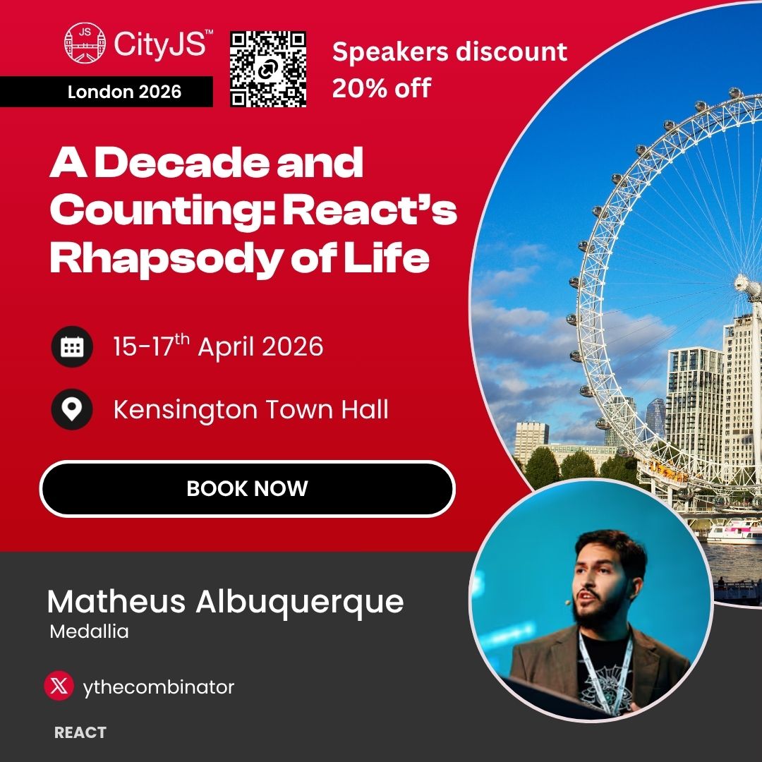 cityjsconf's tweet image. #React has shaped UI development for over a decade through controversy and innovation. From JSX to hooks, concurrency, and RSC, explore its journey, key challenges, and what’s next, including the Compiler and evolving architecture

Register f/ @ythecombinator talk