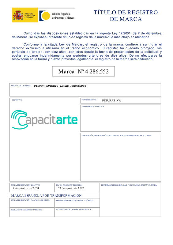 CapacitarteCom's tweet photo. 📡 Se Vende marca y dominios: https://t.co/stLCzFHmPQ y https://t.co/wVOcCrE2yR. + Info. https://t.co/WjR2MZVxO4. 🌟 https://t.co/Os353l433C. #Capacitarte #España #Marca #Patente #Educación #Formación #Capacitación #Propiedad #Intelectual https://t.co/oOuQ96Vhhp