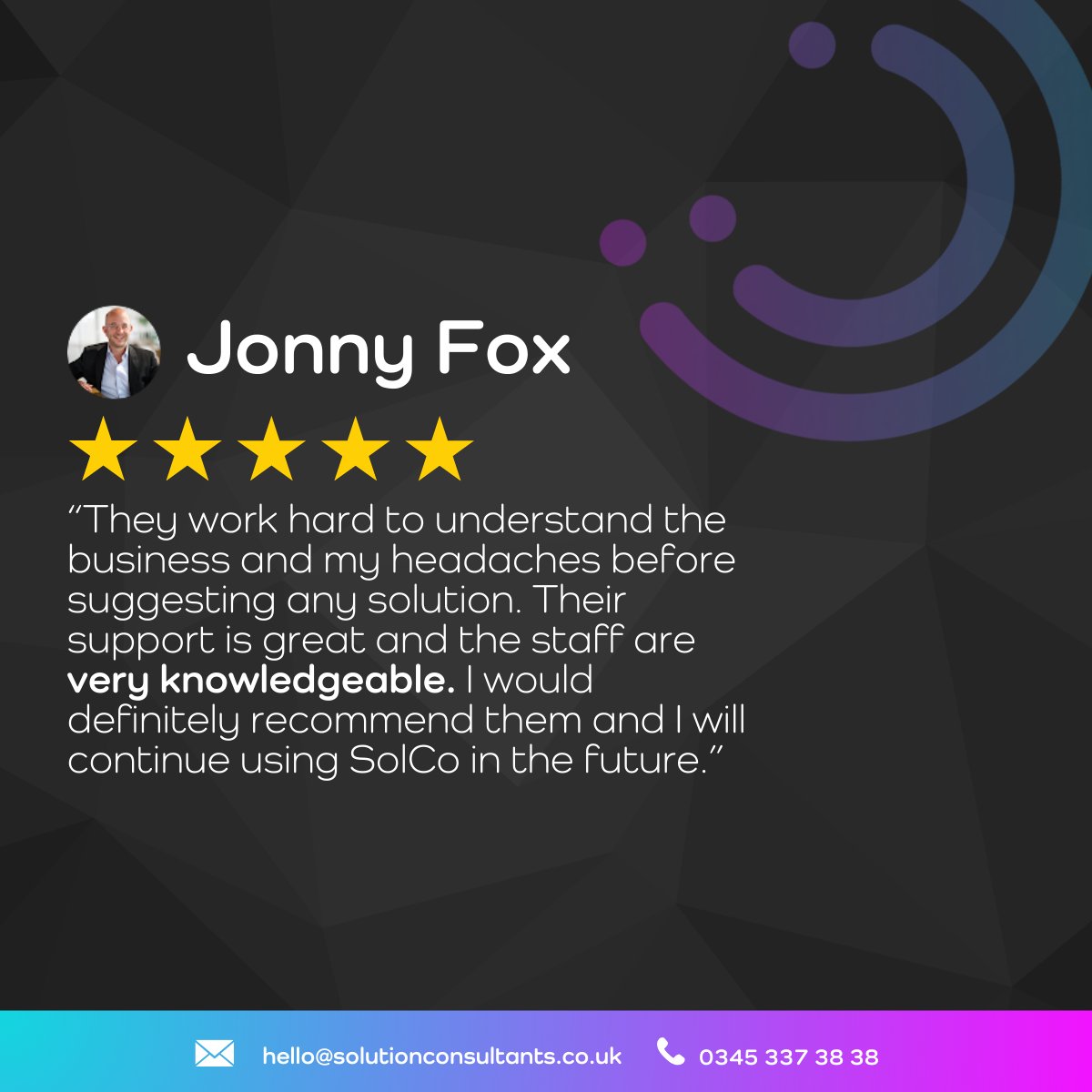 SolutionConsul3's tweet photo. Our clients appreciate our commitment to understanding their business and providing knowledgeable support. 

We’re here to help you every step of the way. 

#MSP #CustomerSupport #ReliableService https://t.co/m9nDiq1eUi