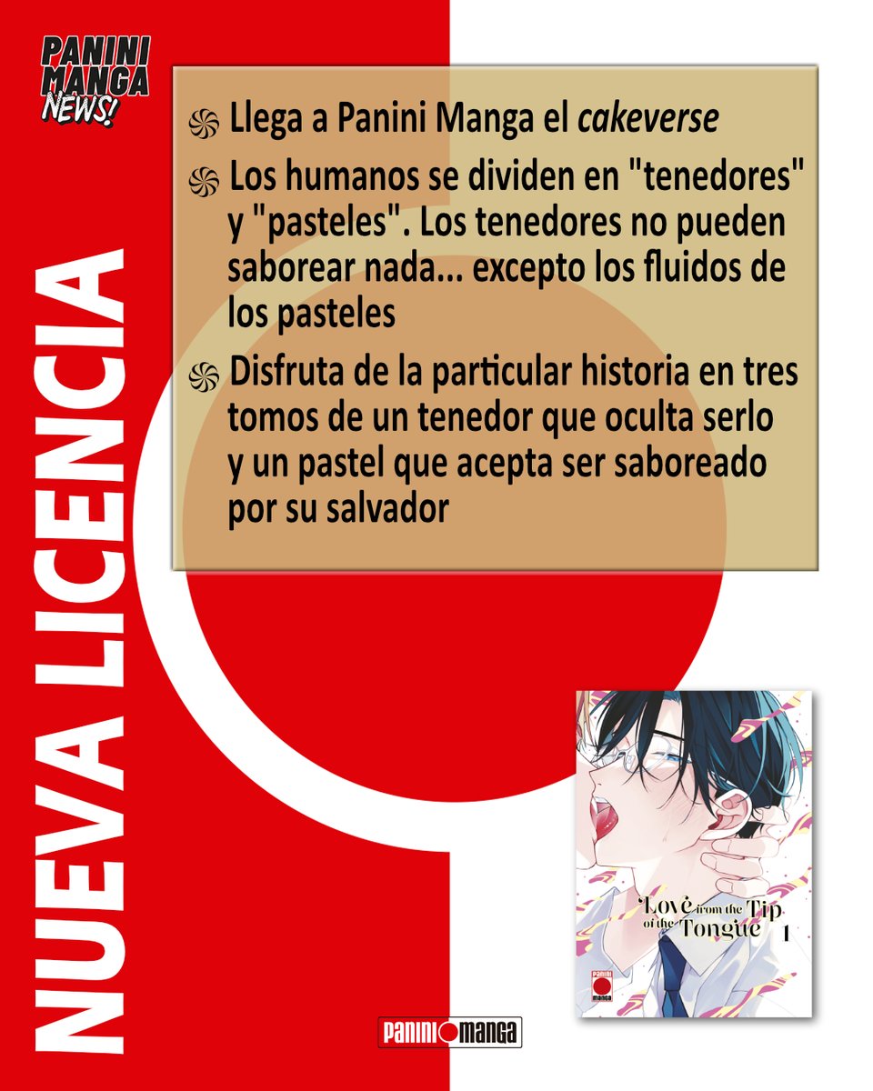 MangaPaniniEsp's tweet photo. 🍴🍰¡NUEVO EN EL BLOG!
En mayo, paladea un mundo de sabores embriagadores con LOVE FROM THE TIP OF THE TONGUE
El cakeverse llega a Panini
+info: https://t.co/nmcnUxx2Ik
#PaniniManga #BL #cakeverse #Lovefromthetipofthetongue @MoMoSE_AN https://t.co/ZUpMsdlwJJ