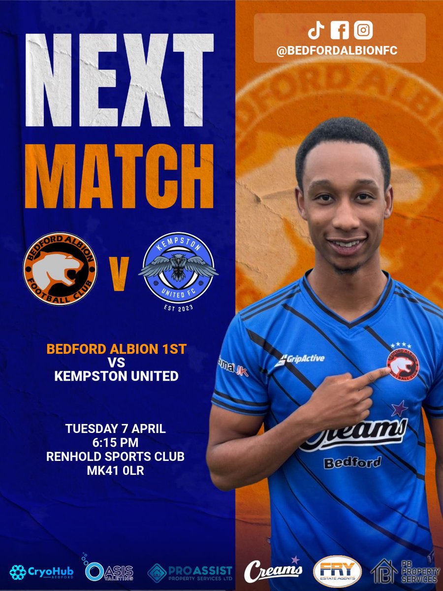 BedfordAlbionFC's tweet photo. 𝗚𝗔𝗠𝗘𝗗𝗔𝗬 | ⚽️

A midweek home game this evening as we host Kempston United at Renhold. The count down to the cup final begins!

2.30pm kick off.

#AlbionTogether https://t.co/EAxDx8bZP1