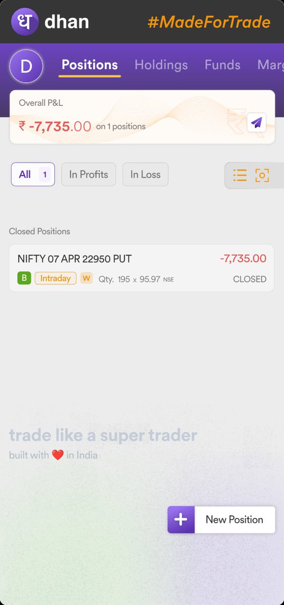 durga3294's tweet photo. Date: 07/04/26
-โน7,735 laterโฆ๐ด
Market: Thank you for your contribution ๐๐
#StockMarketIndia #IntradayTrader #TradingLife #LossDay #Nifty #BankNifty
Hey there ๐ Here are my positions for the day on @DhanHQ https://t.co/Yob2KJRUI3