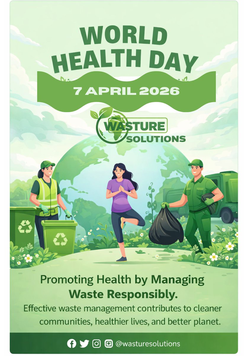 wasture360's tweet photo. 🌍 World Health Day

Clean environment = Healthy lives.

Proper waste management reduces pollution, prevents diseases, and protects communities.

Let’s take action today for a healthier tomorrow ♻️

#WorldHealthDay #WastureSolutions #Sustainability #PublicHealth #ZeroWaste https://t.co/NdZJfzmKrD