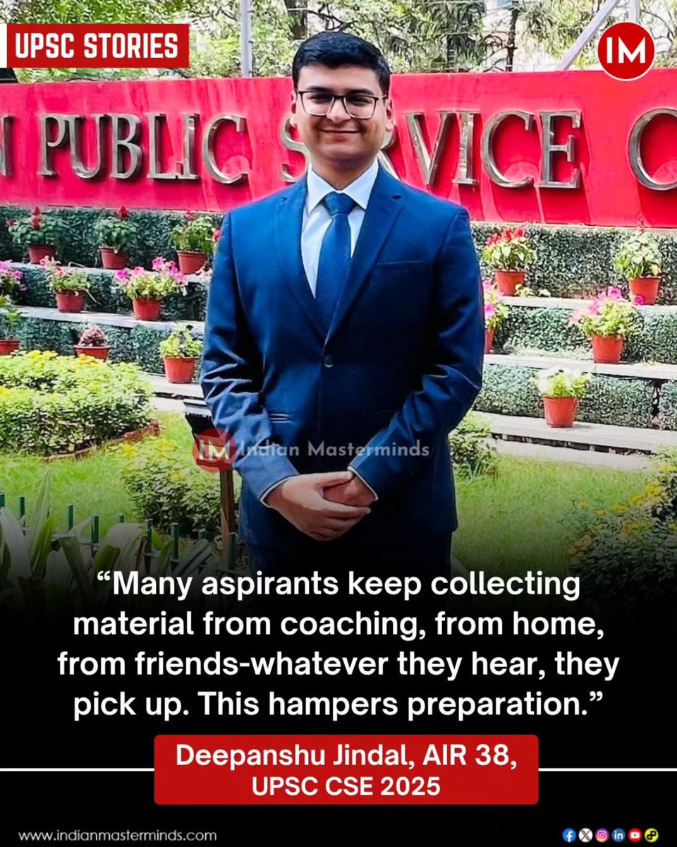 i3masterminds's tweet image. #Inspiring 
📚 While many aspirants refresh result pages anxiously, Deepanshu Jindal was attending a district-level review meeting in Yamuna Nagar when the UPSC result was declared — a moment that perfectly reflects the calm discipline behind his remarkable journey. ✨

Securing