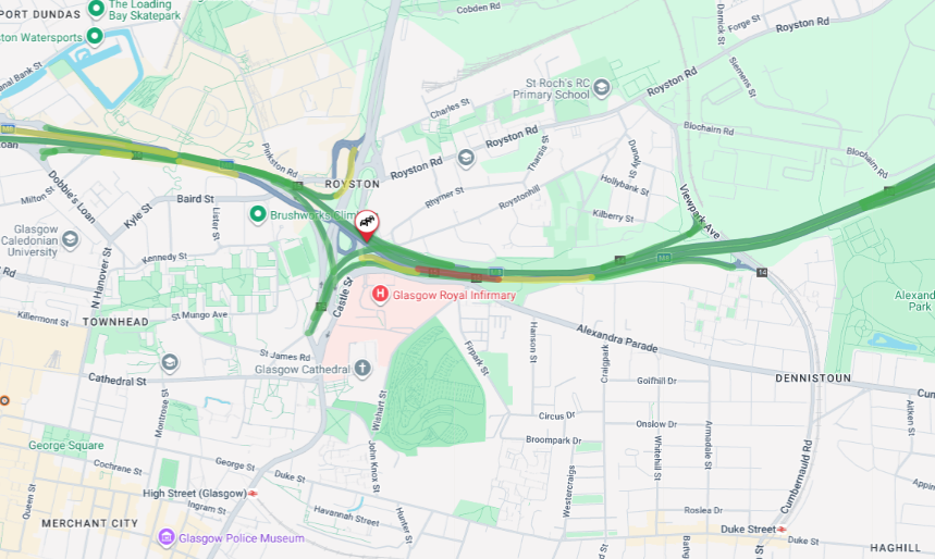 trafficscotland's tweet image. ❗️NEW ⏲️11:05

🛣️#M8 W/B J15-16

⚠️The M8 is partially blocked westbound between J15 Townhead and J16 Cowcaddens due to a broken down vehicle.

⌚️Traffic is slowing on approach - please #TakeCare.

🏷️OC: @SWTrunkRoads 

🔗To check routes: traffic.gov.scot