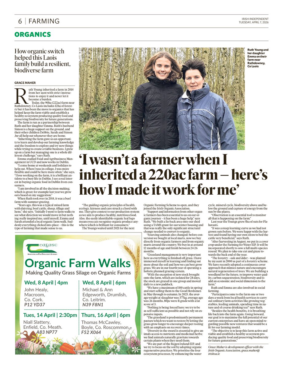 IrishOrganicA's tweet photo. Read about Ruth &amp; Emma Young, who run a mixed organic farm in Co. Laois. The Youngs buy young cattle from other organic farmers &amp; finish them at 24-26 months. They’ve also started growing oats &amp; remind people to look out for the EU organic logo

#ThisisIrishOrganic #GrabtheLeaf https://t.co/53L3GP1wzo