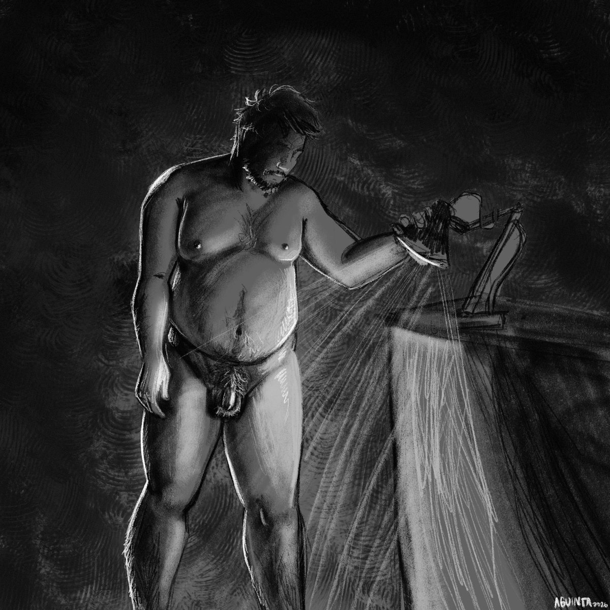 Daddy in the dark sketch! Trying to learn bear anatomy again because i really really really wanna be able to draw nsfw again 💪🐻