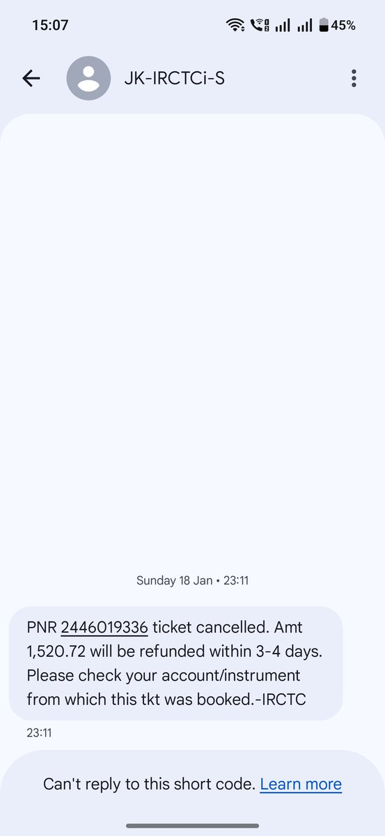 msiraj2016's tweet photo. Cancelled the ticket on 18th January 2026, got the refund status but not yet received the refund amount.

Kindly check and guide what to do..@IRCTCofficial @EasternRailway @RailMinIndia @AshwiniVaishnaw @IrctcPro https://t.co/J1EMjQFJ23