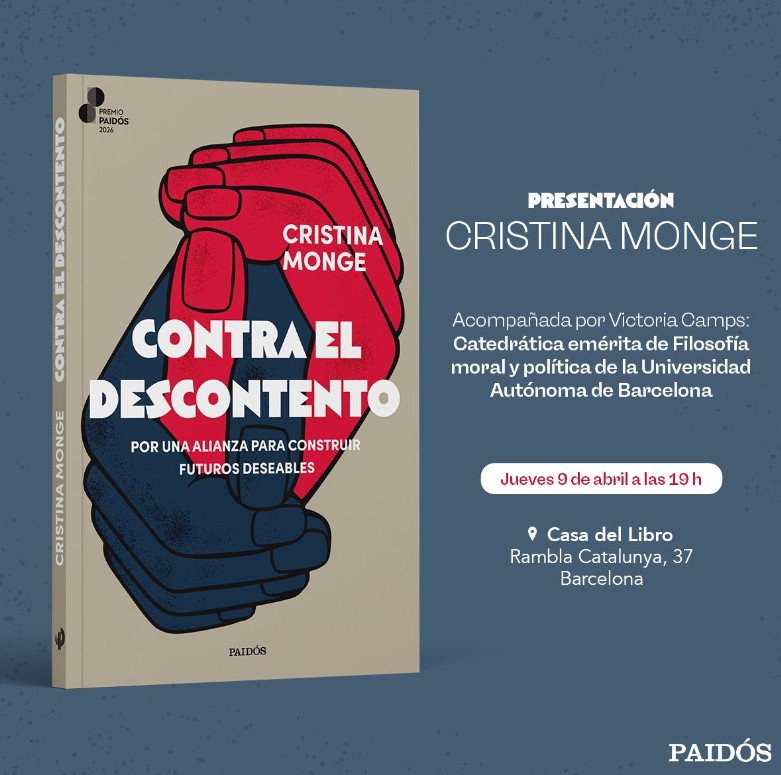 antonigr's tweet image. #Recomiendo #Agenda 👉 El jueves 9 de abril @tinamonge presenta su libro #ContraElDescontento en Barcelona @EdicionesPaidos. Lo hará acompañada por @VictoriaCampsOK. ¡No os lo perdáis!

Será a las 19h. en @casadellibro Rambla Catalunya.
t.ly/mtlRs