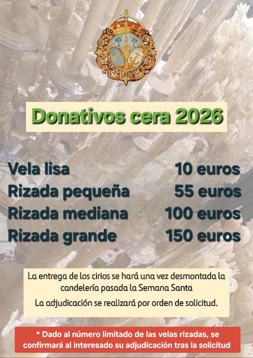 ⚪ *APADRINA UN CIRIO* ⚪

Si deseas apadrinar uno de los cirios que alumbraron a María Santísima de la Esperanza Macarena durante su salida procesional el pasado Jueves Santo por las calles de Madrid, puedes solicitarlo presencialmente en la Secretaria de la Hermandad.