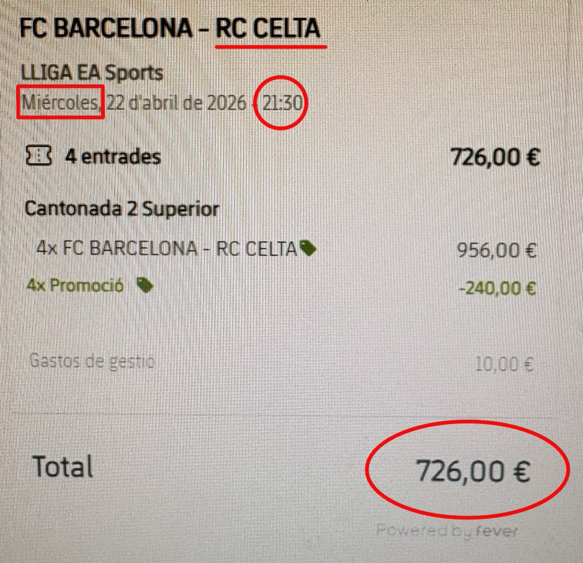 prncompeticio's tweet photo. @FCBarcelona_cat Com pot ser que les entrades més barates per un partit entre setmana contra el Celta siguin 726€ x 4 socis?  

Preus totalment desorbitats que fan impossible venir en família (2 infants, la meva dona i jo).  

Així s’allunya l’afició del club. No té cap sentit. https://t.co/YPtHiKTFe8