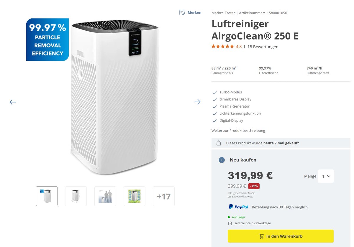 Climate_Inform's tweet photo. Der Trotec AirgoClean 250E, der leiseste Luftreiniger mit großer Filterkapazität auf Stufe 1, ist wieder im Handel. 

Sehr gut gegen Heuschnupfen, gegen Mikroplastik aus Möbeln/Teppichen/Kleidung und gegen Infekte. 

Für Büros und Privatwohnungen.

https://t.co/1PvAmCfG0v

Und wie immer: Ich habe nichts mit der Firma zu tun und die wissen nicht, wer ich bin.