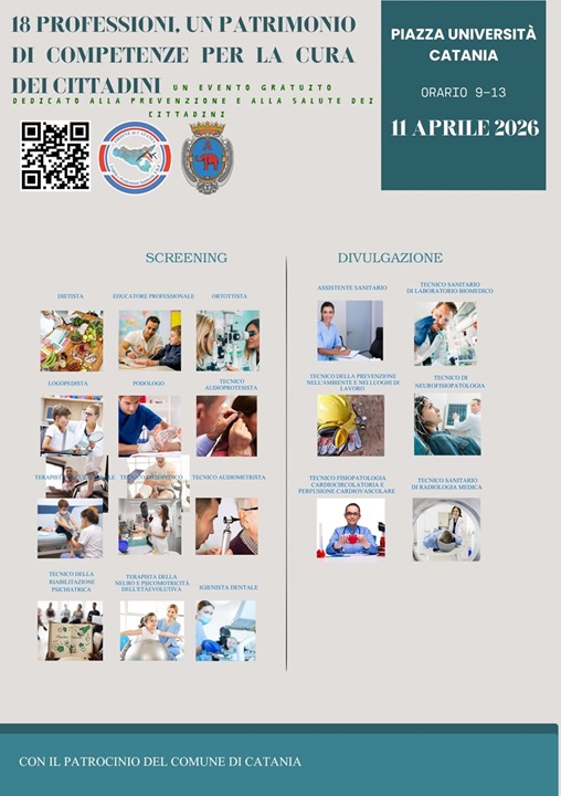 ComunediCatania's tweet photo. Salute e prevenzione, sabato 11 aprile in piazza Università screening gratuiti promossi da ordine tecnici sanitari https://t.co/lrQabhtgBV https://t.co/Qyqdv1DWPz