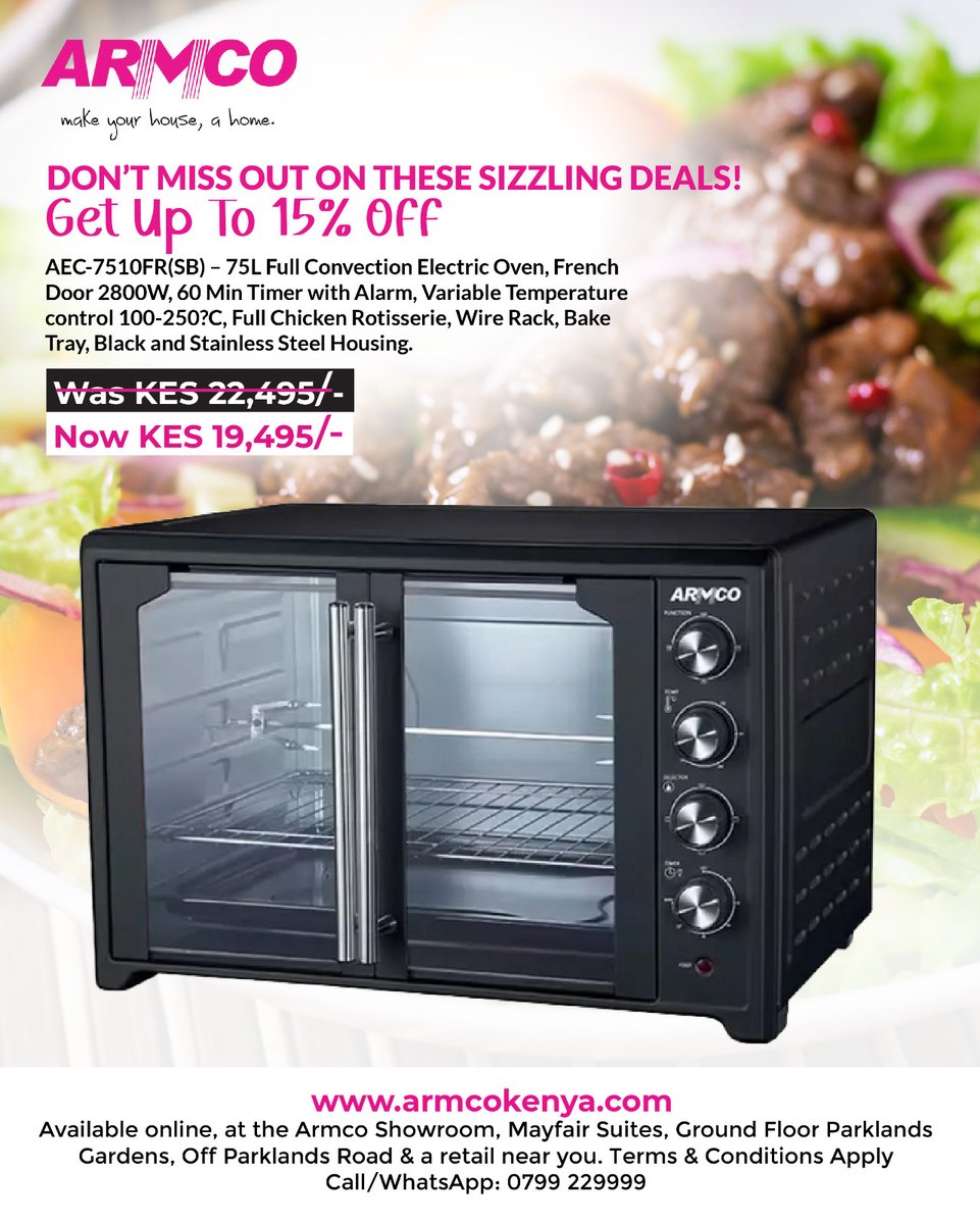ArmcoKenya's tweet image. Upgrade your kitchen with an Armco Electric Oven and save UP TO 15%! 💰
Limited time offer. 

Grab yours today: armcokenya.com/product-catego…
📱 0799 229 999

#EasterDealsKE #KitchenEssentials #Armco #Easter2026