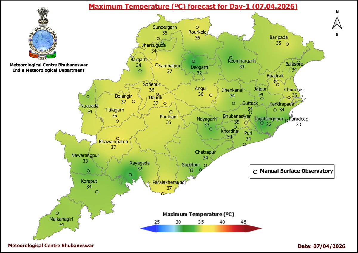 mcbbsr's tweet image. Maximum Temperature Forecast for next 5 days
#Odisha #hot #temperature