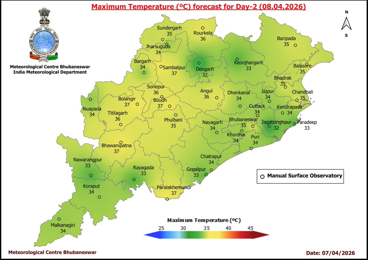 mcbbsr's tweet image. Maximum Temperature Forecast for next 5 days
#Odisha #hot #temperature