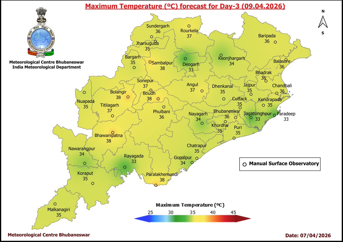 mcbbsr's tweet image. Maximum Temperature Forecast for next 5 days
#Odisha #hot #temperature