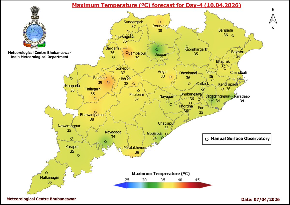 mcbbsr's tweet image. Maximum Temperature Forecast for next 5 days
#Odisha #hot #temperature