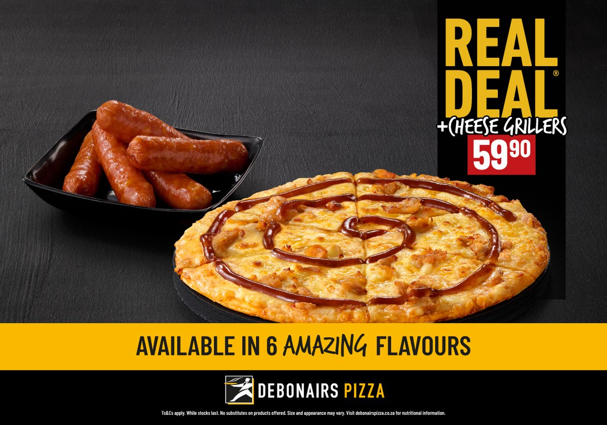 WIN R5000 with the new <a href="/DebonairsPizza/">Debonairs Pizza</a> Real Deal pizza + 5 Cheese Grillers for only R59.90.

Nominate your 5 Grillers, the members of your squad that always bring the extra. Simply WhatsApp #PizzaWithPerks to 087 240 5777 &amp; follow the prompts.

Ts&amp;Cs apply.