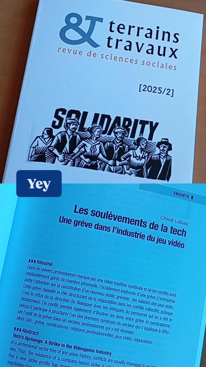 Merci Terrains et travaux, et aux coordinateurices de la revue, Gabriel Rosenman, Pauline Grimaud, Maxime Quijoux et Baptiste Giraud pour ce numéro sur la grève !
Bravo au <a href="/stjv_fr/">Syndicat des Travailleureuses du Jeu Vidéo</a>  pour leurs luttes