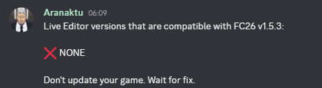 boot_artisan's tweet image. 🔄FC26 v1.5.3 is available guys, as we always recommend: "Don't update your games until the tools are working stably and your favorite mods are updated" ⚠️

We currently don't have a version of Live Editor compatible with the new update, and as you probably already know, for FC26
