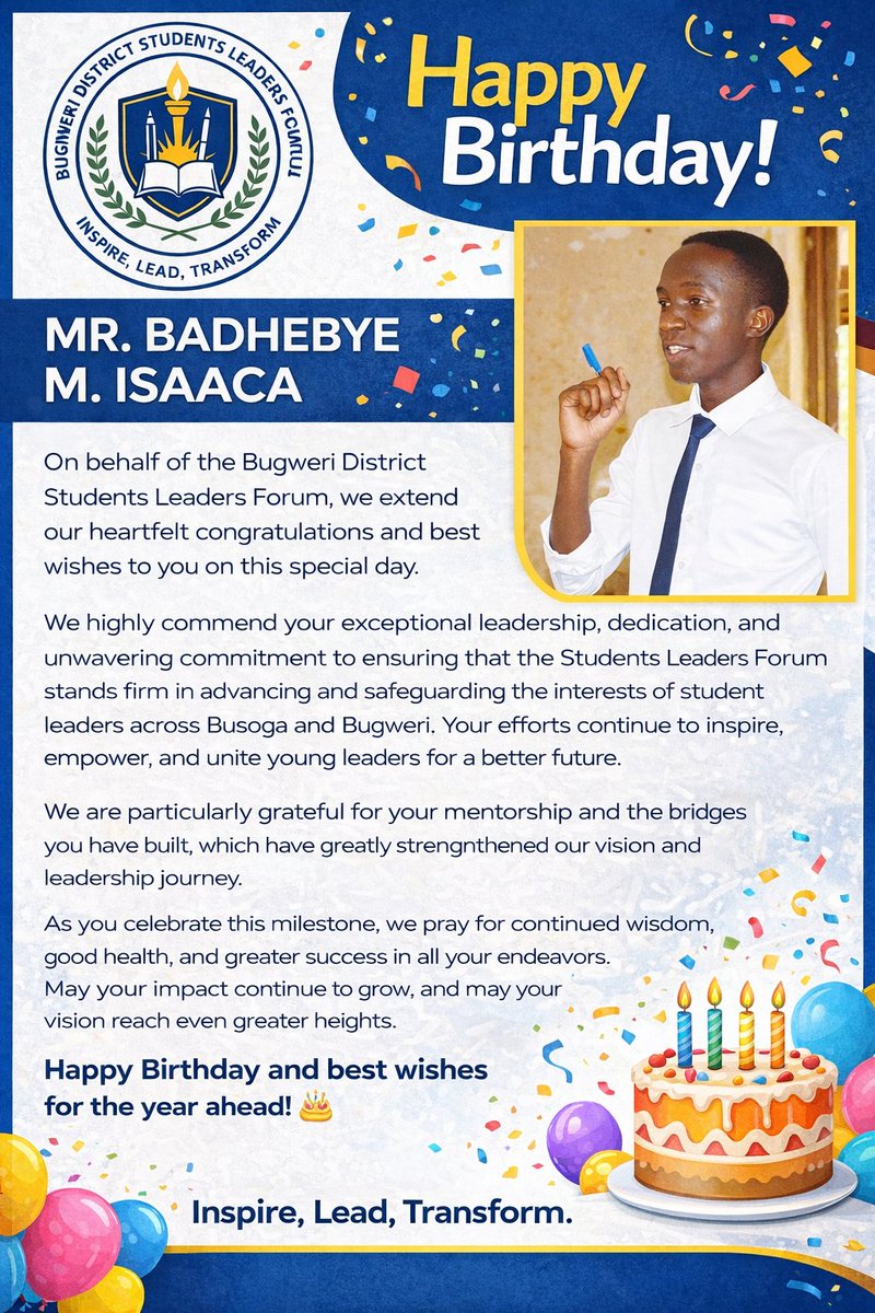 BugweriStudents's tweet photo. Happy birthday Mr @BadhebyeI https://t.co/BJQs1ZFThH