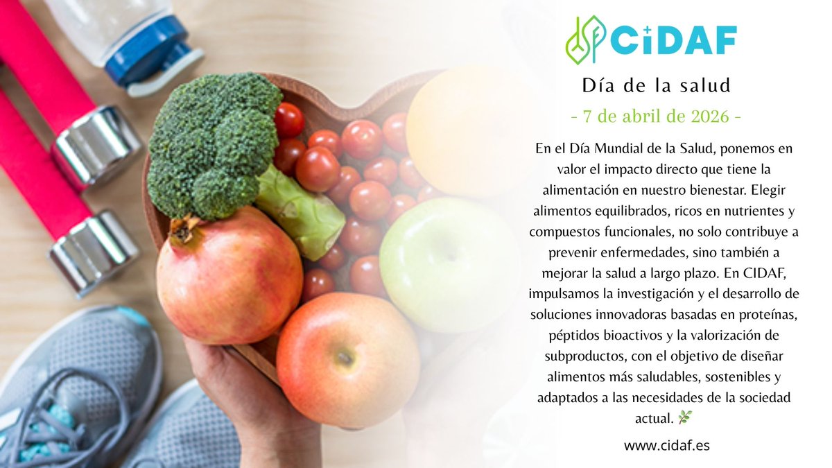 CIDAF_GR's tweet photo. 🌍Hoy, en el Día Mundial de la Salud, recordamos que una buena alimentación es clave para nuestro bienestar. 🥦 En CIDAF desarrollamos soluciones innovadoras para crear alimentos más saludables, funcionales y sostenibles.
#DíaMundialDeLaSalud #CIDAF #Salud #AlimentaciónSaludable https://t.co/Nd6NYwLe5r