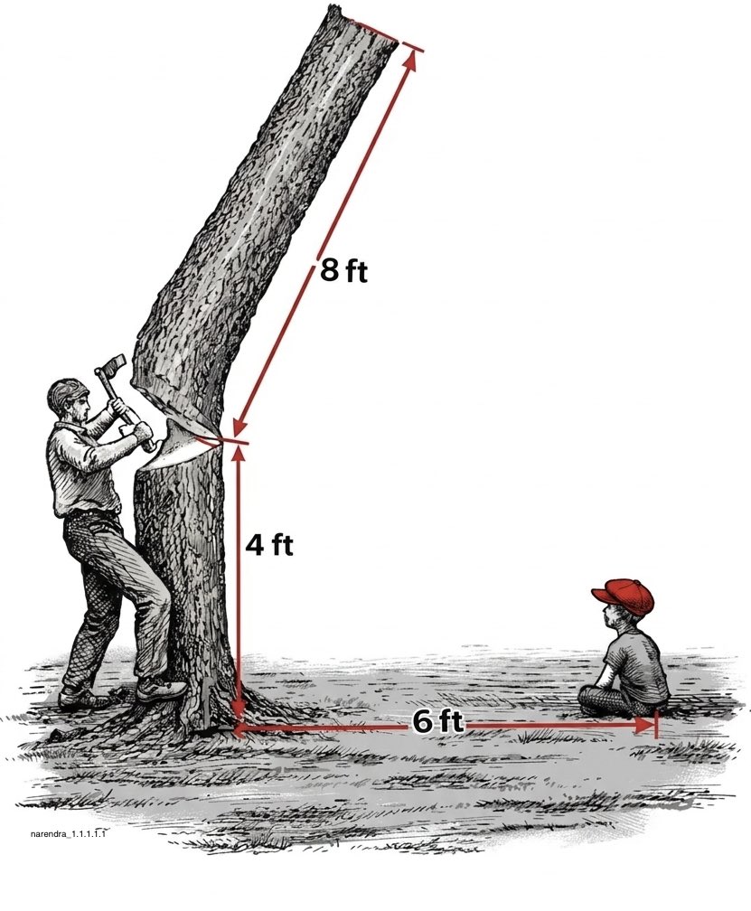 if the tree, when it falls, forms a right triangle with the ground, will the boy be safe?