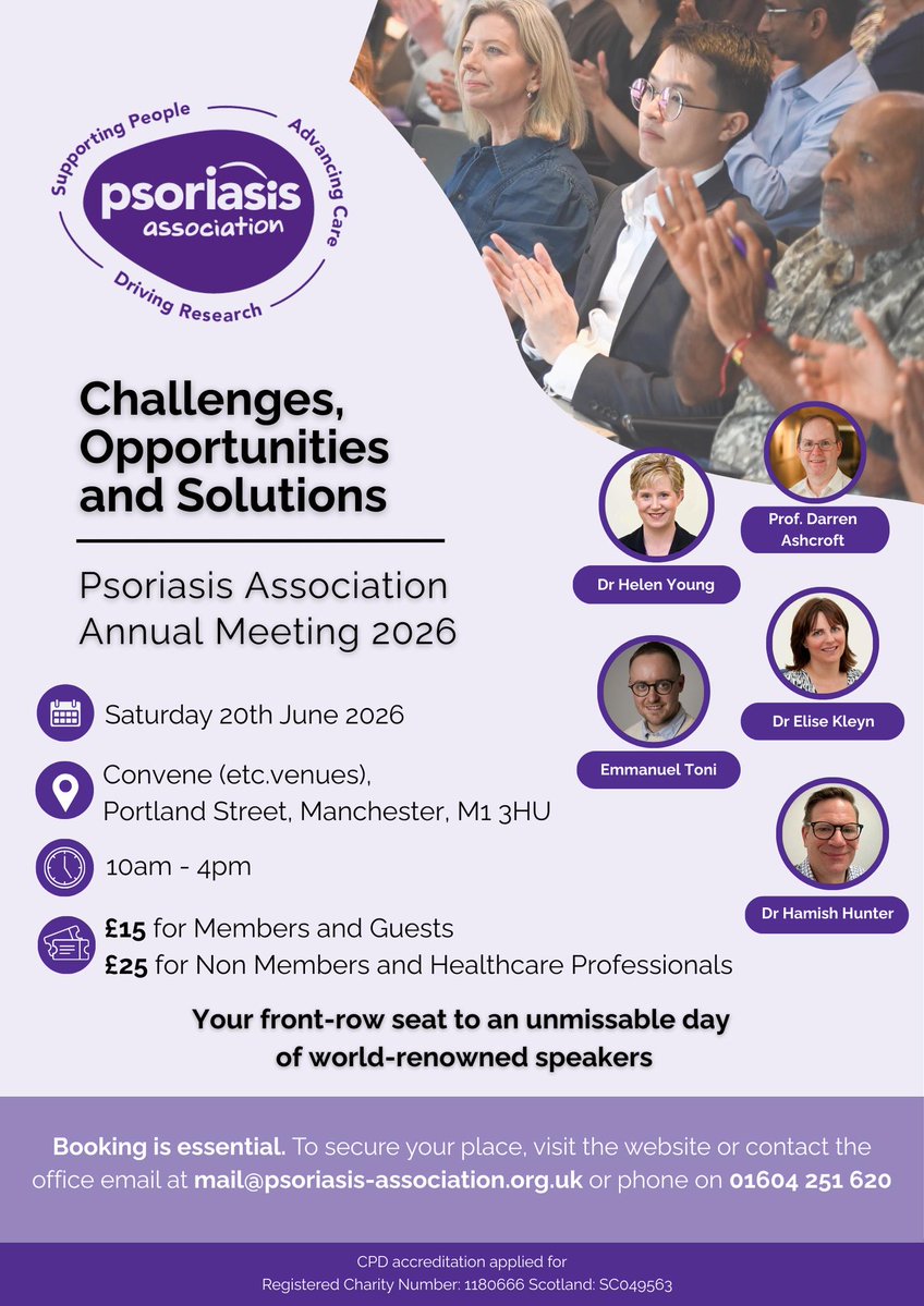 PsoriasisAtlas's tweet image. 📢 Booking is now open for the @PsoriasisUK Annual Meeting 2026!  

We are delighted that Prof Ashcroft, will be presenting: “The Global Psoriasis Atlas: Improving knowledge on the epidemiology of psoriasis and access to care.”  

psoriasis-association.org.uk/conference-2026 

#Psoriasis