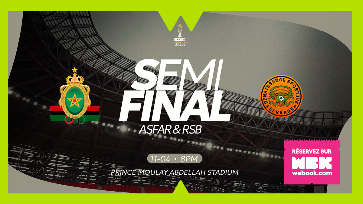 webookmar's tweet photo. ⚽ ASFAR vs RS Berkane – Demi-Finale CAF Champions League 🏆
📍 Stade Prince Moulay Abdellah, Rabat
📅 11/04 à 20h
🎟️ Réservez maintenant sur https://t.co/uNRr0m7ZAd

#CAFChampionsLeague #ASFAR #RSBerkane https://t.co/Nn4mqMA4t4