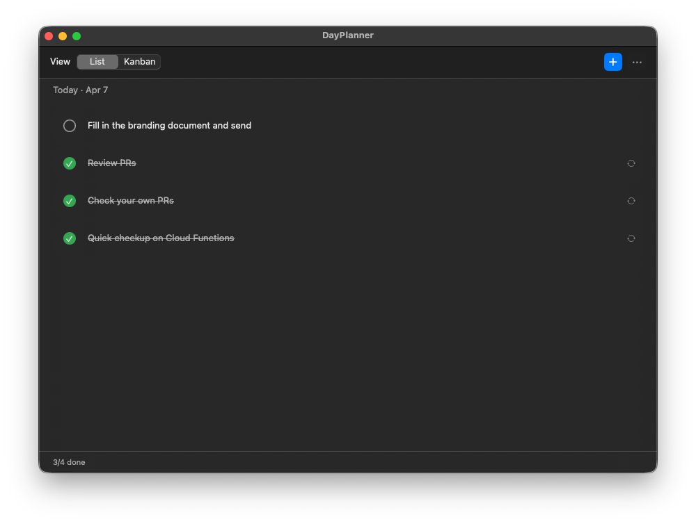 charanaaaaa's tweet photo. Scratched my own itch and built a daily planner for macOS. Kanban views, recurring todos, menu bar access, all in SwiftUI. Now open source on GitHub.

https://t.co/y5PVjVrDW8

Currently only supports mac os.
Let me know how it works for you. ❤️ https://t.co/GzYkoIaBHK