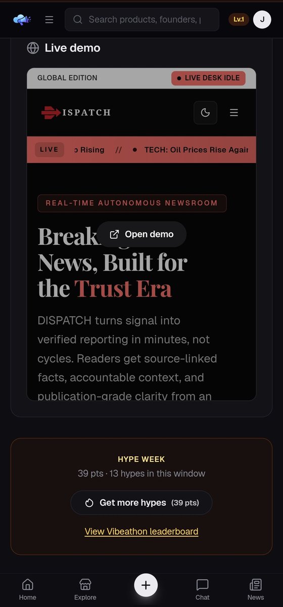 thejoshuawx's tweet photo. hey guys 👋

I built something at the @saasmarketsite x @virlomain Vibeathon

DISPATCH AI Newsroom (a fully autonomous AI-powered system handling everything from discovery to publication)

Please drop a hype (vote) 🙏

https://t.co/rpfIPE99nr

means a lot ❤️ https://t.co/MSYiiYyHVe