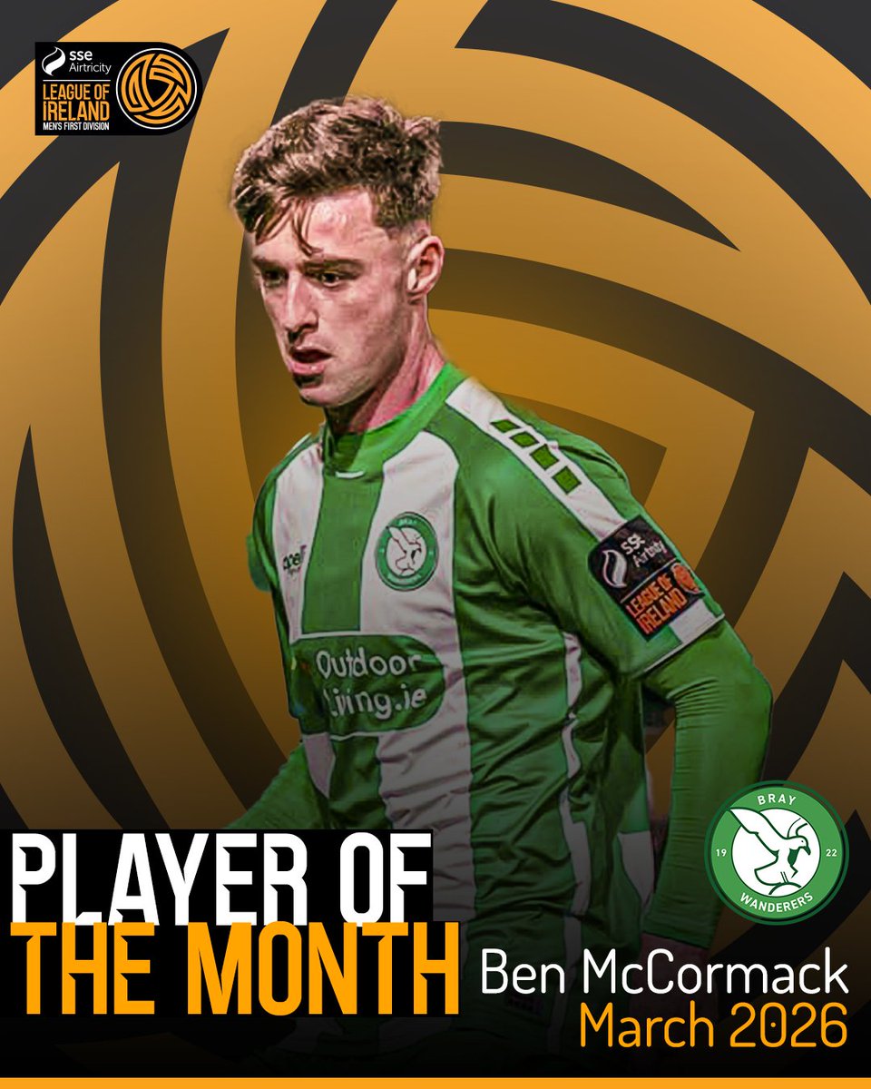 LeagueofIreland's tweet photo. Congratulations to Ben McCormack who has won the latest SSE Airtricity Men's First Division Player of the Month for March 👏

Excellent month with @BrayWanderers 👊 https://t.co/iaeWLTk5Oe