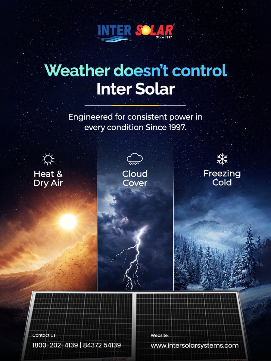 intersolarsys_'s tweet image. Inter Solar Systems Topcon Solar Panels are engineered to deliver up to 23–25% efficiency, with ~0.3% annual degradation, ensuring stable output and long-term performance across all weather conditions.

🌐intersolarsystems.com

#intersolarsystems #solarindia #rooftopsolar