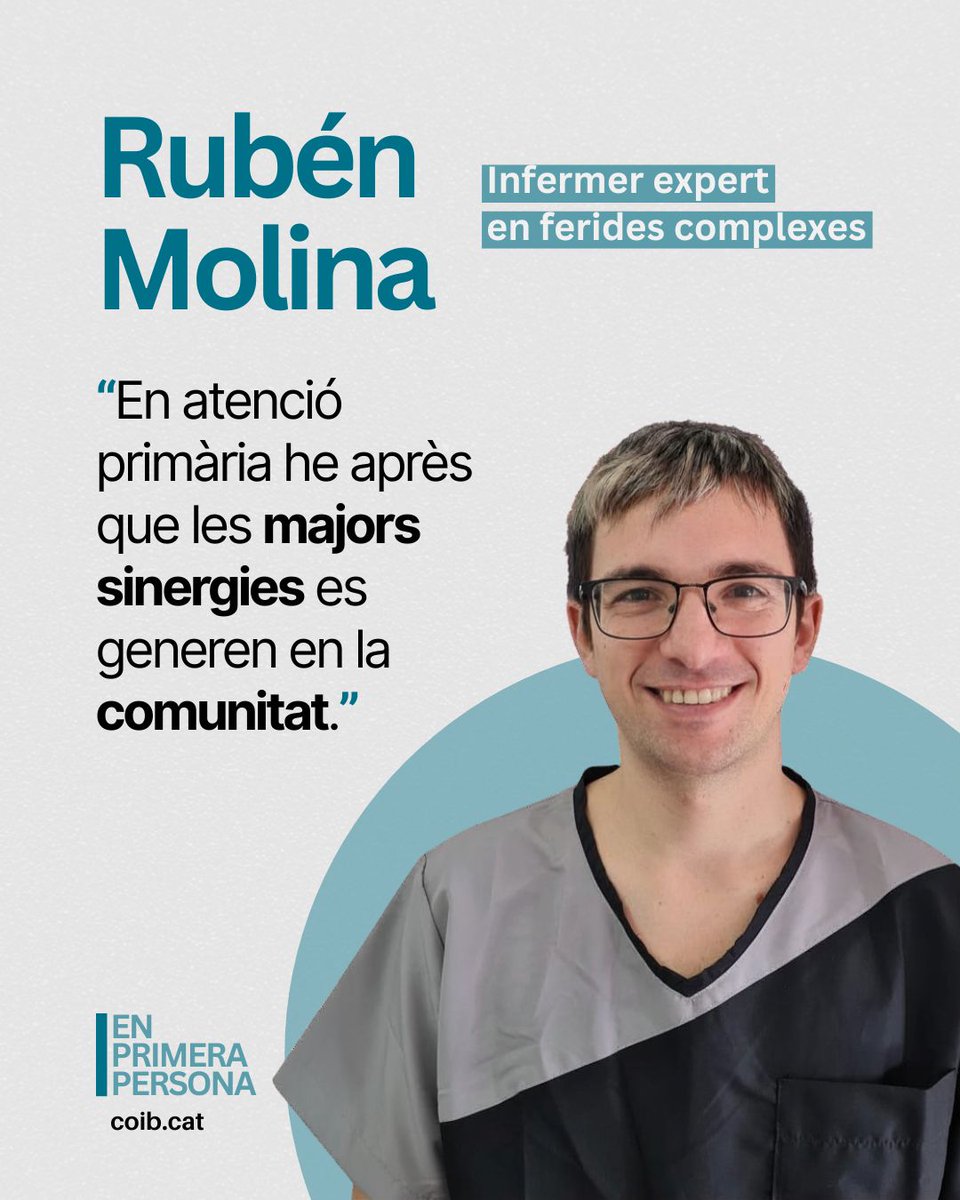 COIBarcelona's tweet photo. "Poder millorar la qualitat de vida d’una persona és una sensació indescriptible".

En una nova entrevista del nostre projecte #EnPrimeraPersona, parlem amb l'infermer expert en ferides complexes en l'atenció primària, doctorand i divulgador de teràpia compressiva, Rubén Molina.

📌Entrevista completa: https://t.co/pGYQze2vUZ