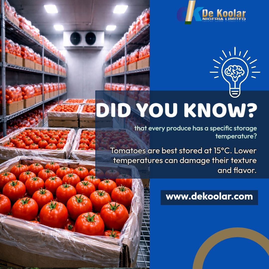 Dekoolar's tweet image. Did you know? Tomatoes should be stored at 15°C 

Lower temperatures can damage texture and flavor.

Smart storage means less waste and more profit.

🌐dekoolar.com

#ColdRoom #FoodStorage #Agribusiness #Dekoolar #PostHarvestLoss