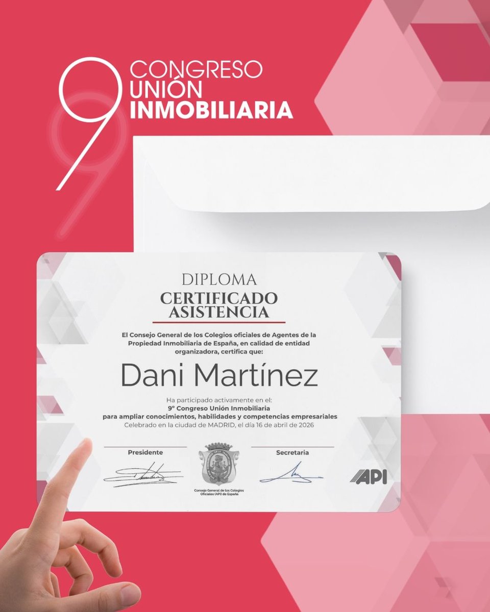consejoCOAPI's tweet image. 🚀 ¡Impulsa tu perfil en el 9º Congreso Unión Inmobiliaria! Este 16 de abril en Madrid, no solo aprendes: certificas tu éxito. 🎓

Obtén tu Diploma de Asistencia y acredita tus competencias en el sector. ¡Diferénciate! 🏆

📍 Madrid | 16/04 
#API #RealEstate